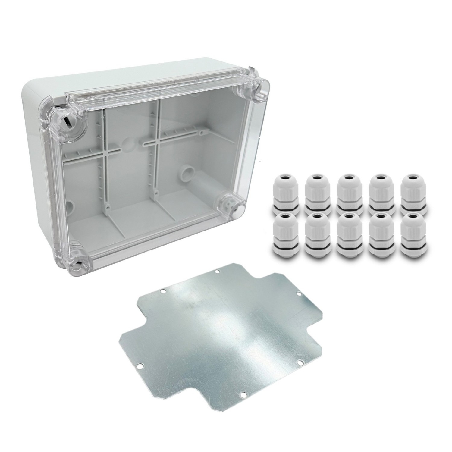 ARLI Scatola di derivazione IP67 con sportello trasparente da parete 190 x 145 x 80 mm incl. piastra di montaggio + 10x pressacavi