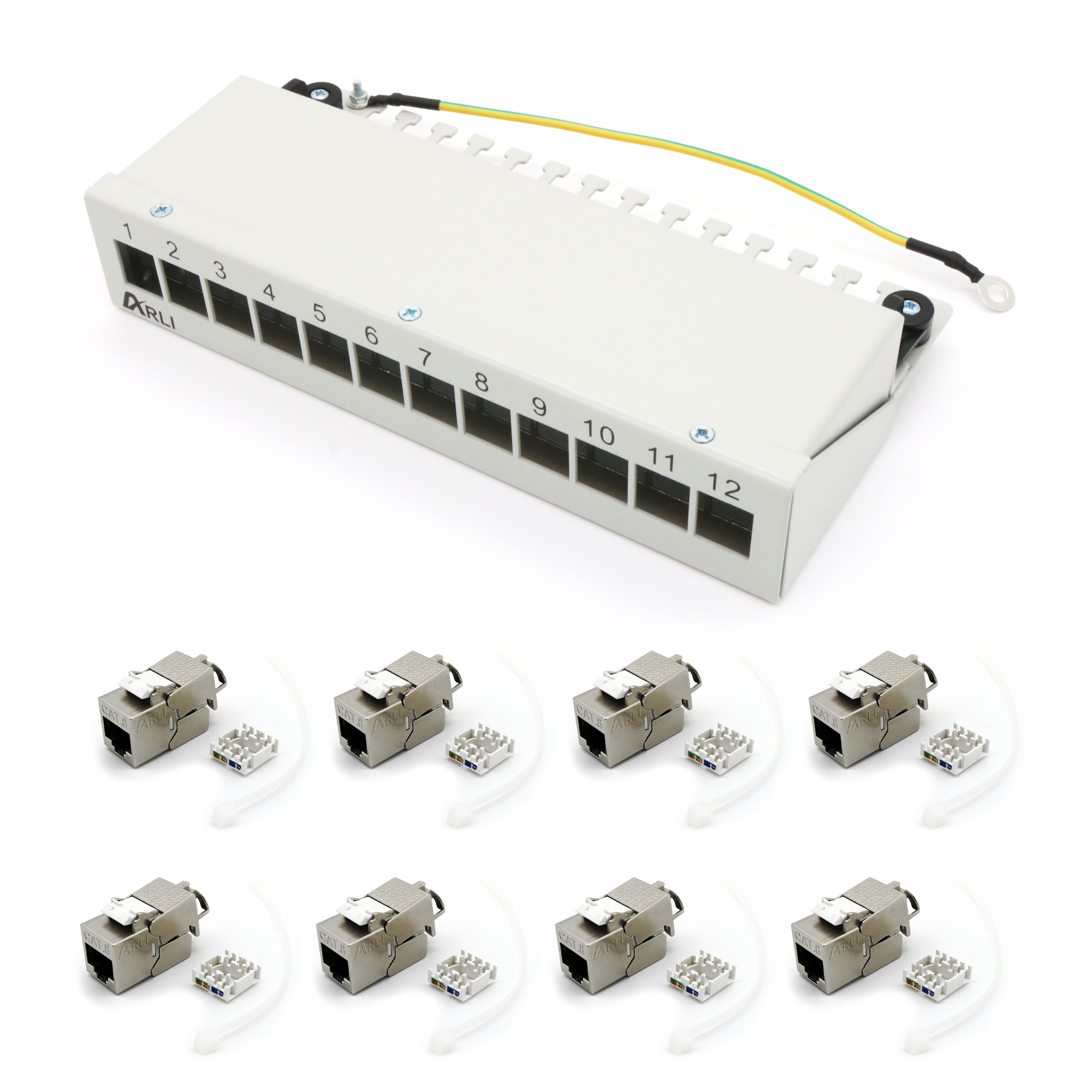 ARLI patch panel con 12 moduli Keystone Cat8.1 – Custodia per patch panel a 12 porte