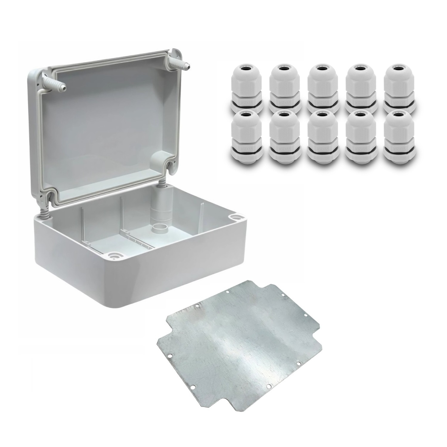 ARLI Scatola di derivazione IP67 da superficie 250 x 200 x 90 mm incl. piastra di montaggio + 10 pressacavi