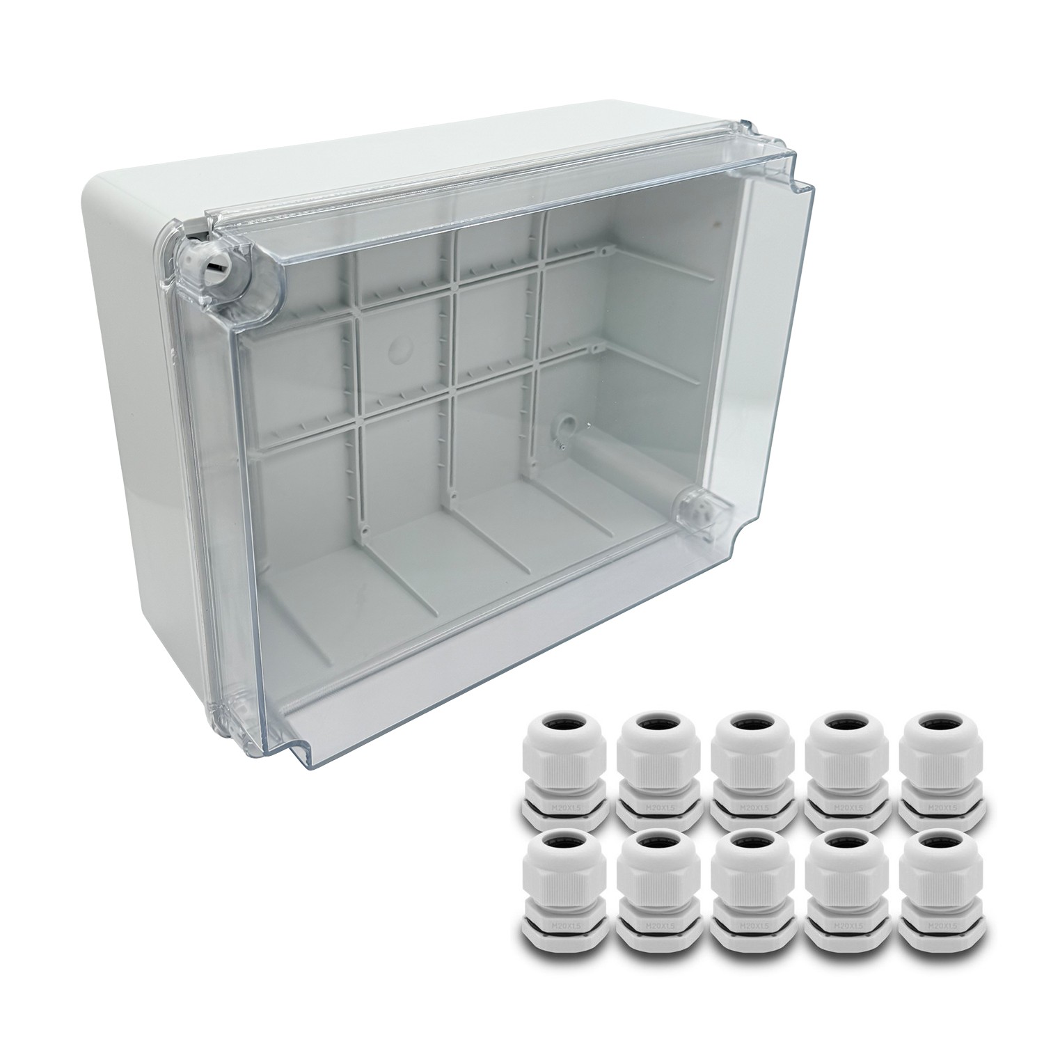 ARLI Scatola di derivazione IP67 con coperchio trasparente a parete 310 x 230 x 130 mm + 10 pressacavi