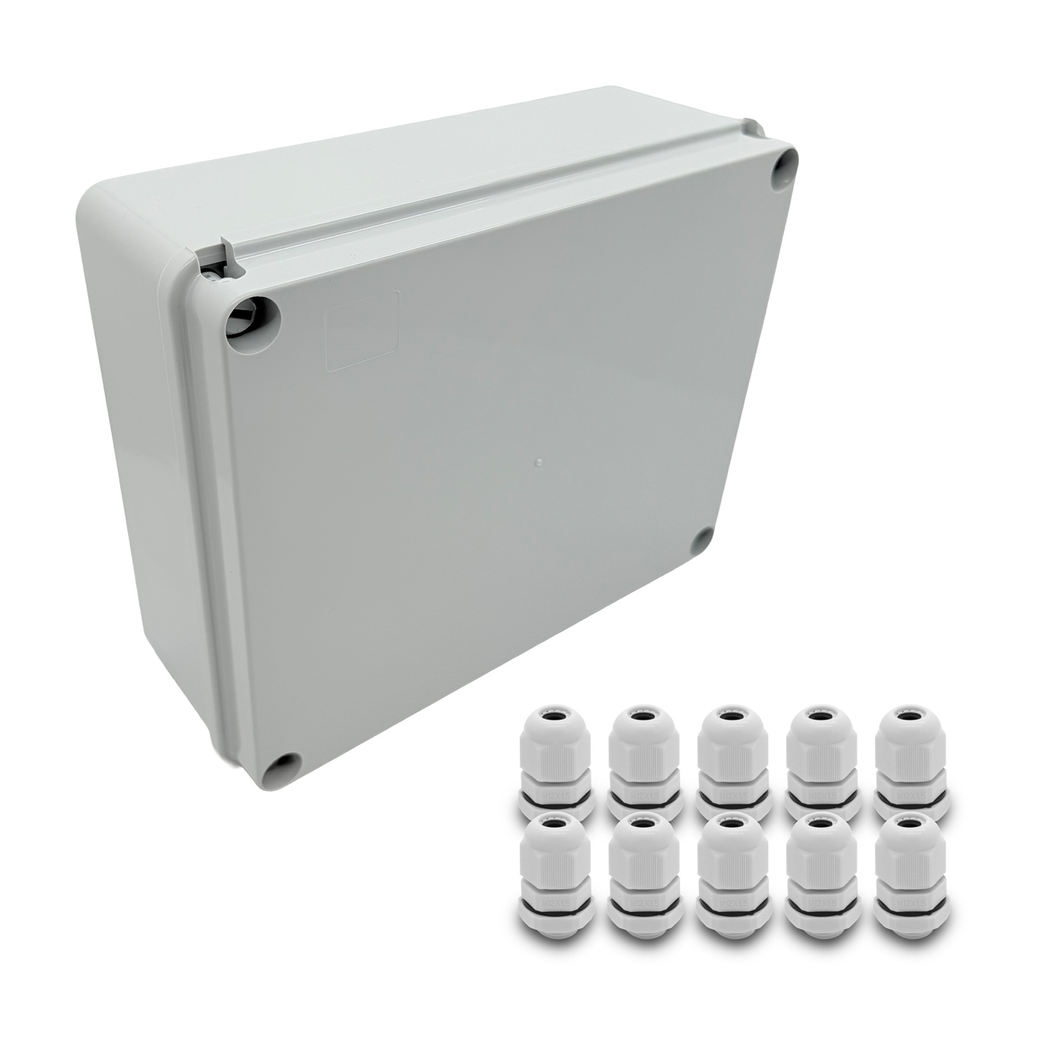 Scatola di derivazione ARLI IP67 a vista 250 x 200 x 90 mm + 10x raccordi per cavi M12 x 1,5 mm