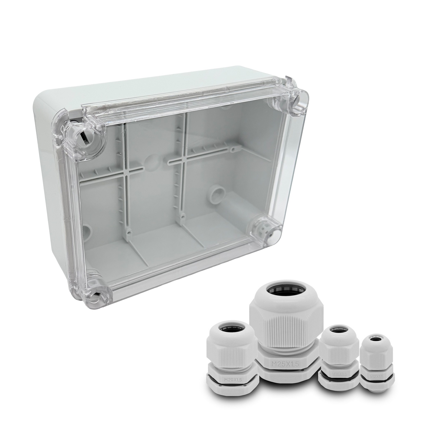 ARLI Scatola di derivazione con sportello trasparente IP67 da esterno 190 x 145 x 80 mm + pressacavi