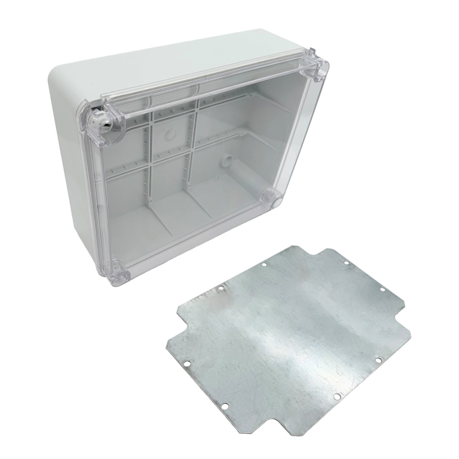 ARLI Scatola di derivazione IP67 con sportello trasparente da parete 250 x 200 x 90 mm, scatola per ambienti umidi con coperchio trasparente inclusa piastra di montaggio